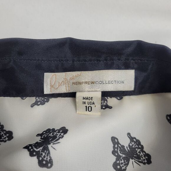 VINTAGE 90s Y2K blouse white sheer button up butterfly shirt 10 - Picture 9 of 11